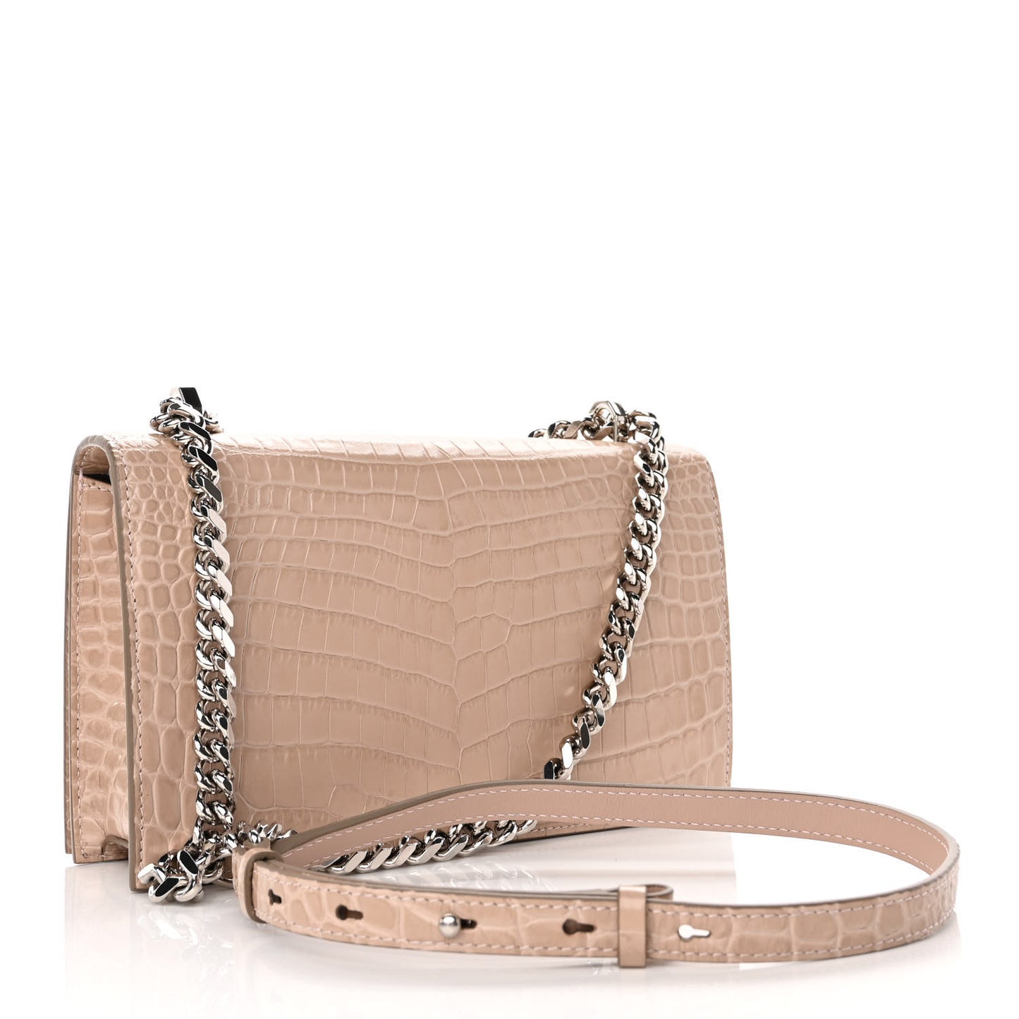 Shiny Crocodile Embossed Jeweled Satchel Sand