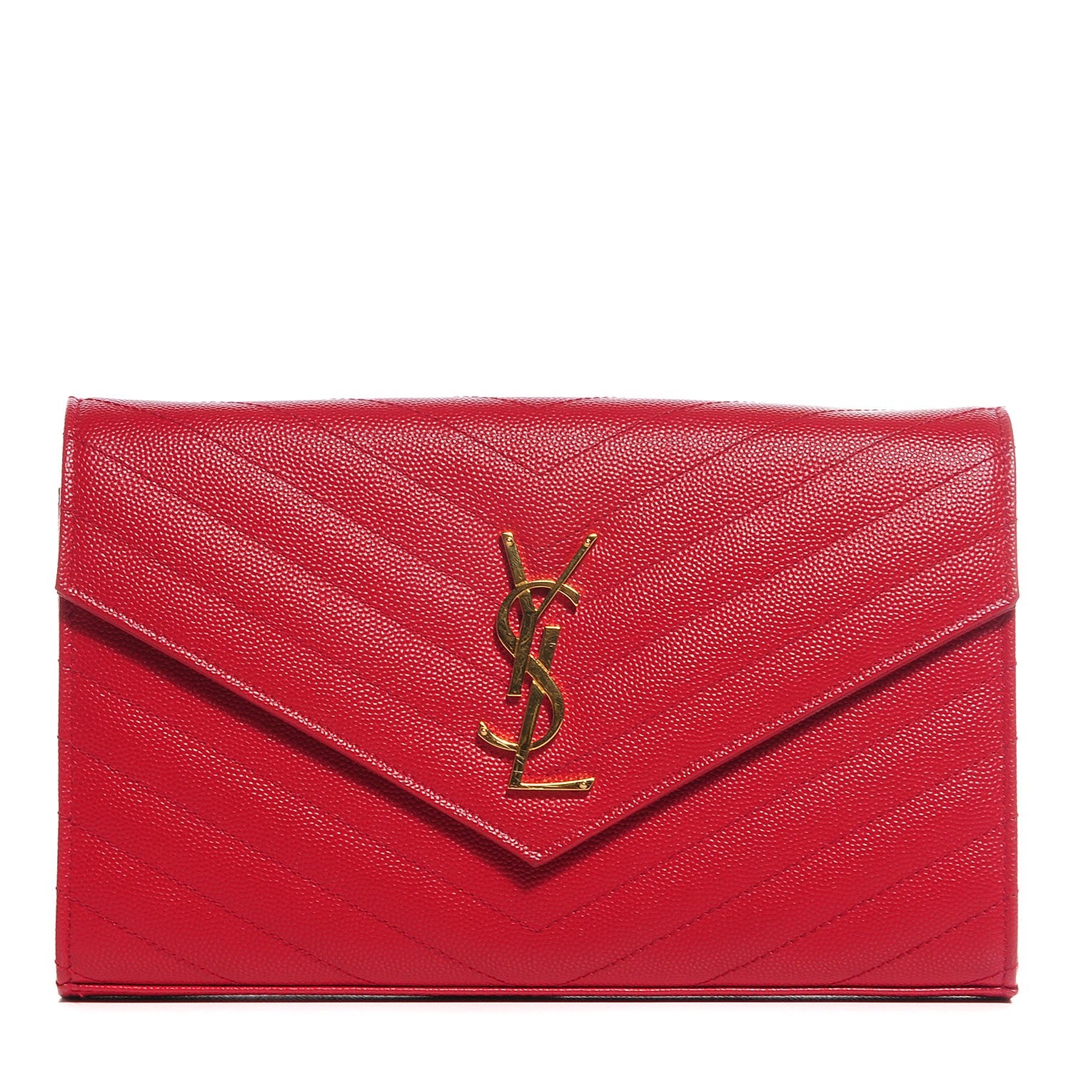 Saint Laurent Grain De Poudre Matelasse Chevron Monogram Chain Wallet Red 1 of 7