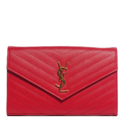Saint Laurent Grain De Poudre Matelasse Chevron Monogram Chain Wallet Red 1 of 7