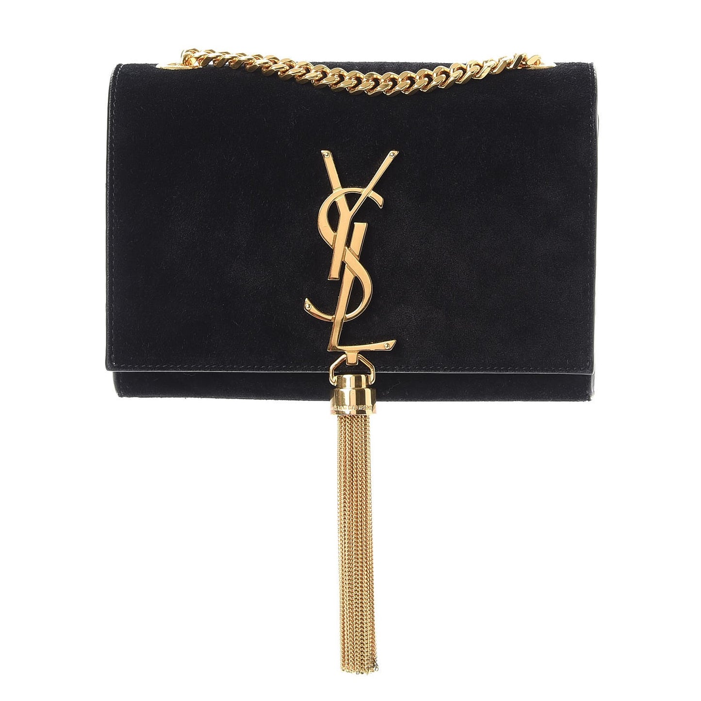 Suede Small Classic Monogram Kate Tassel Satchel Black