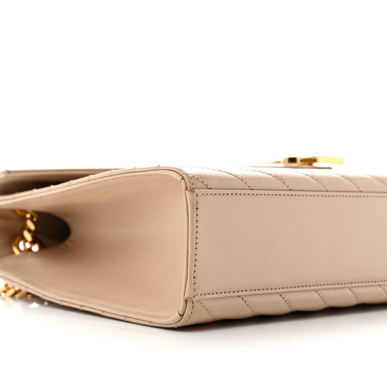 Saint Laurent Grain De Poudre Matelasse Chevron Large Monogram Satchel Dark Beige 8 of 13