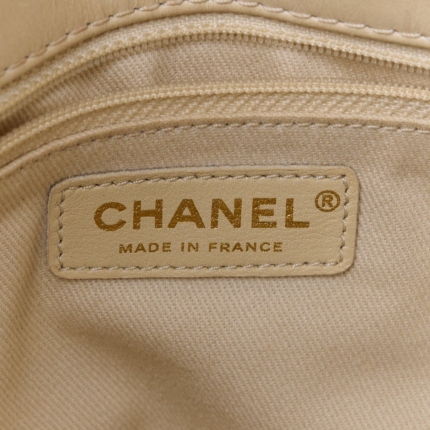 Glazed Calfskin Quilted Large Front Pocket Tote Beige