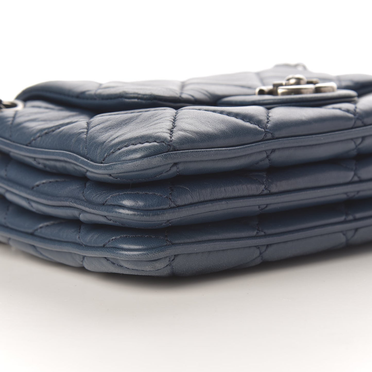 Lambskin Quilted Accordion Flap Dark Blue