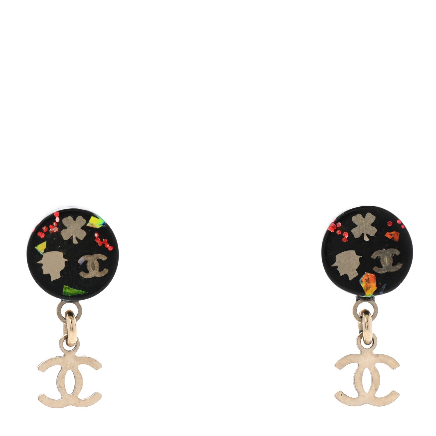 Chanel Resin CC Earrings Black Multicolor 1 of 5