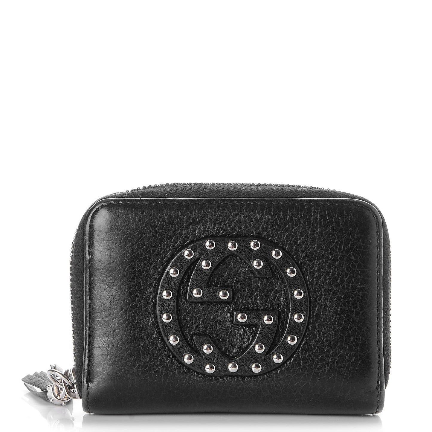Pebbled Calfskin Studded Soho Compact Disco Zip Around Wallet Black
