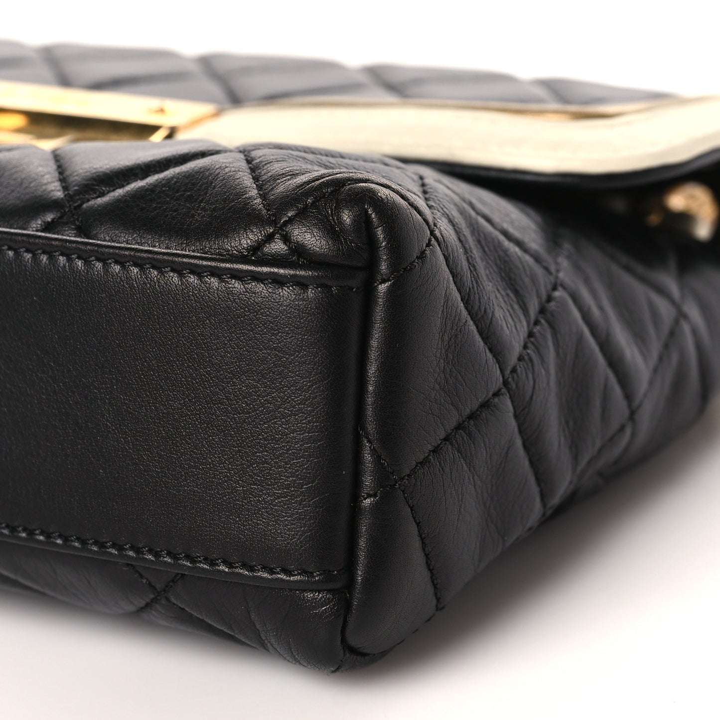 Lambskin Quilted Mademoiselle East West Flap Black White