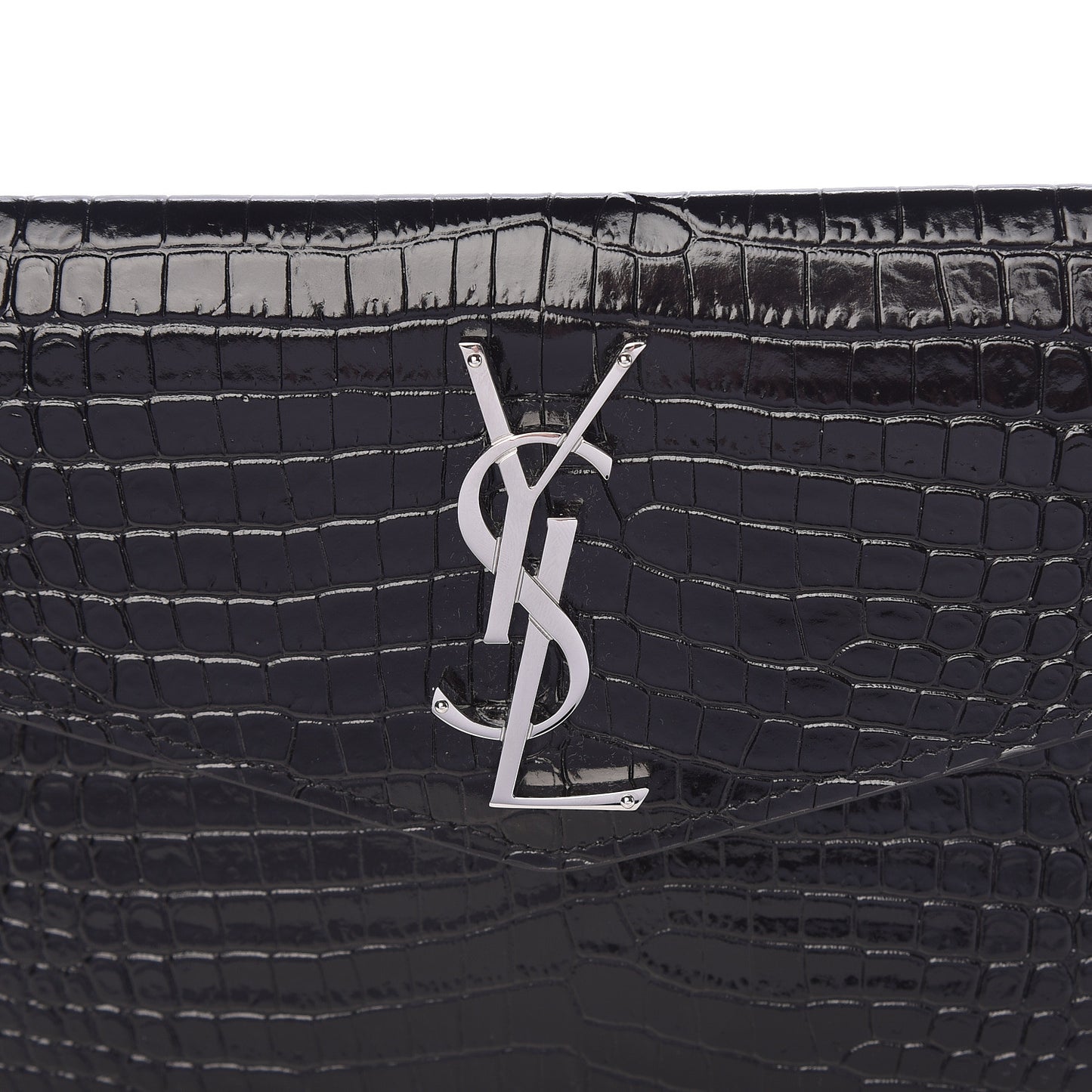 Calfskin Crocodile Embossed Uptown Monogram Clutch Black