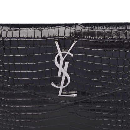 Saint Laurent Calfskin Crocodile Embossed Uptown Monogram Clutch Black 5 of 8