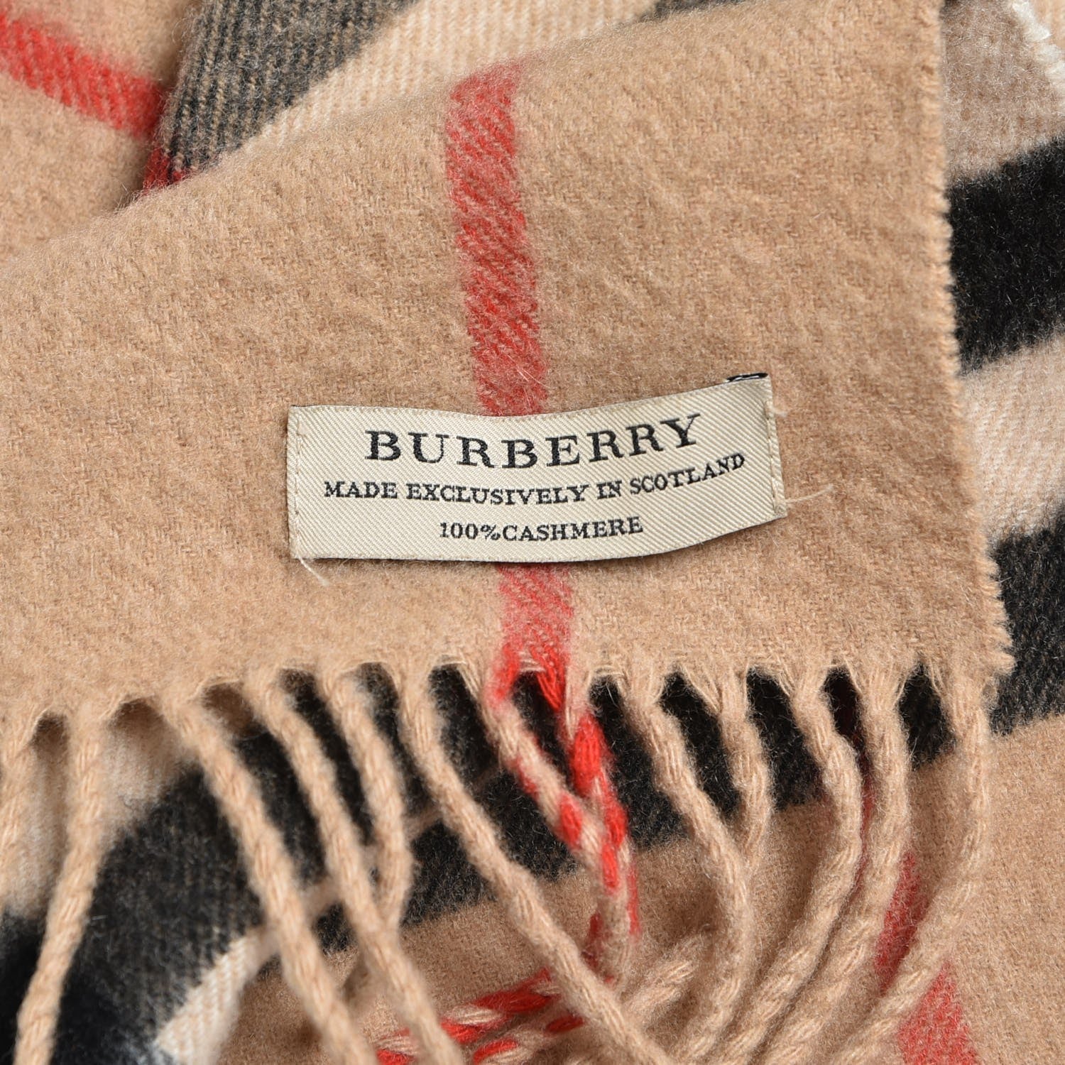 Burberry Cashmere Giant Check Fringe Scarf Camel 4 of 4