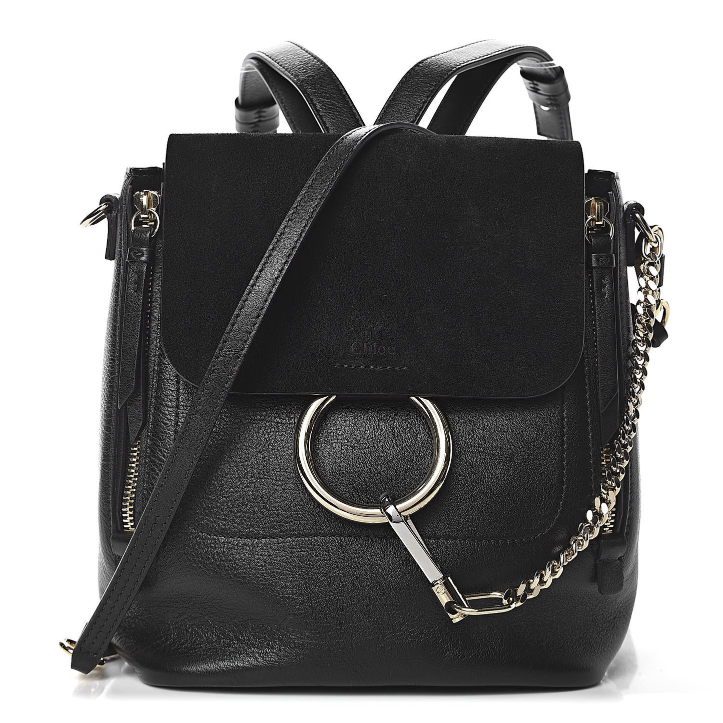 Suede Calfskin Small Faye Backpack Black