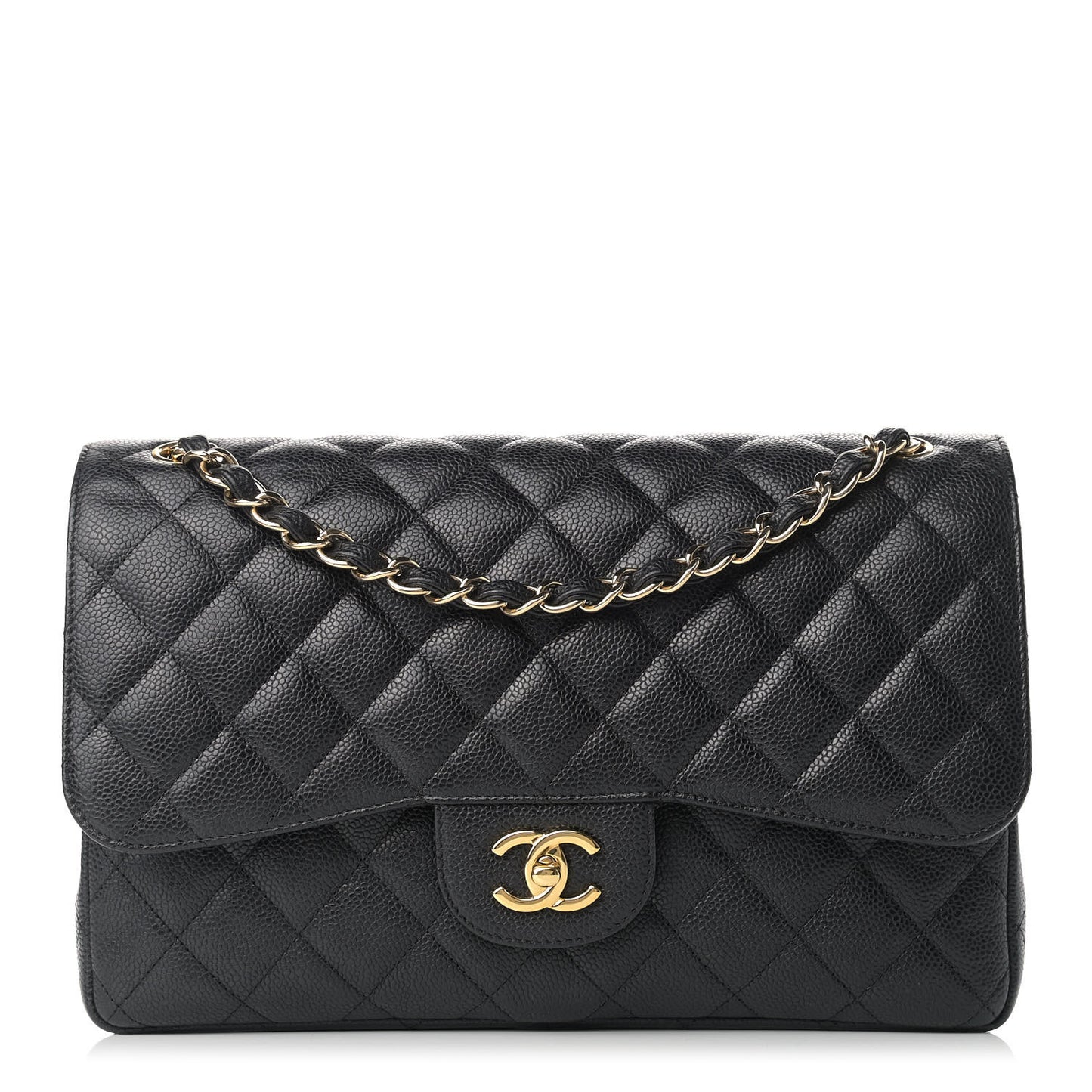 Caviar Quilted Jumbo Double Flap Black