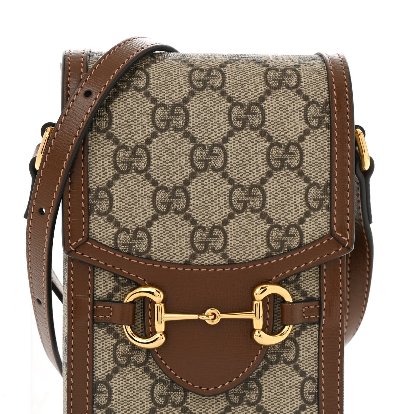GG Supreme Monogram Mini Horsebit 1955 Crossbody Bag Beige Brown Sugar