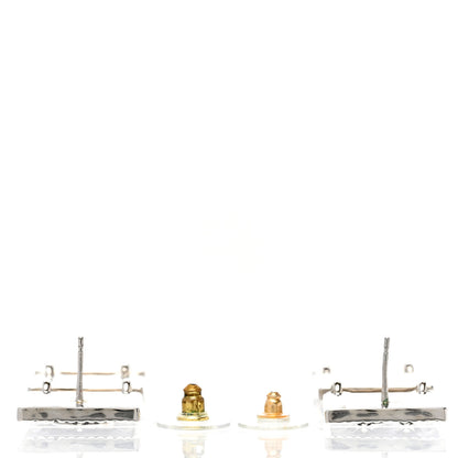 Chanel Metal Crystal Cha-Nel Logo Drop Earrings Silver 4 of 5