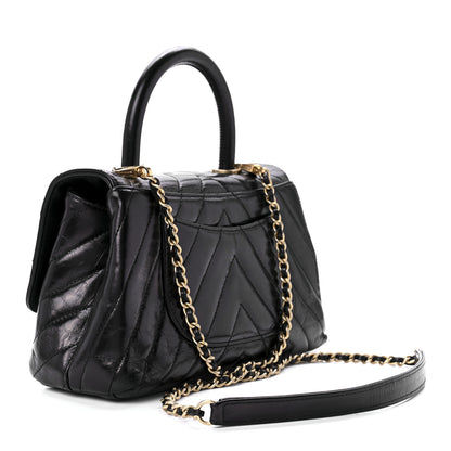 Chanel Aged Calfskin Chevron Quilted Mini Coco Handle Flap Black 3 of 10