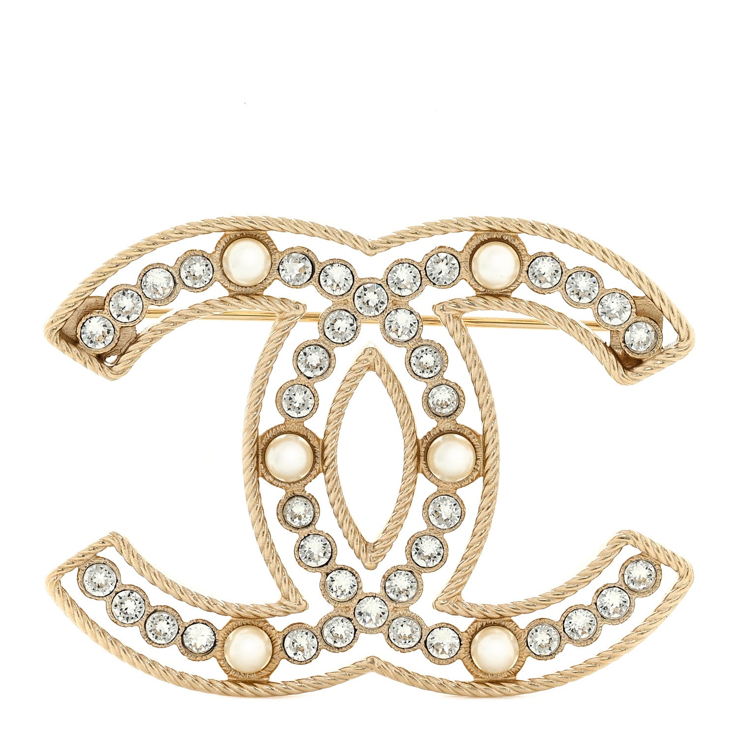 Chanel Pearl Crystal Sparkling Pearls CC Brooch Gold 1 of 4