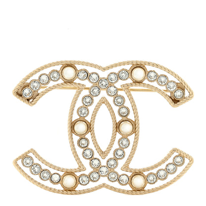 Chanel Pearl Crystal Sparkling Pearls CC Brooch Gold 1 of 4