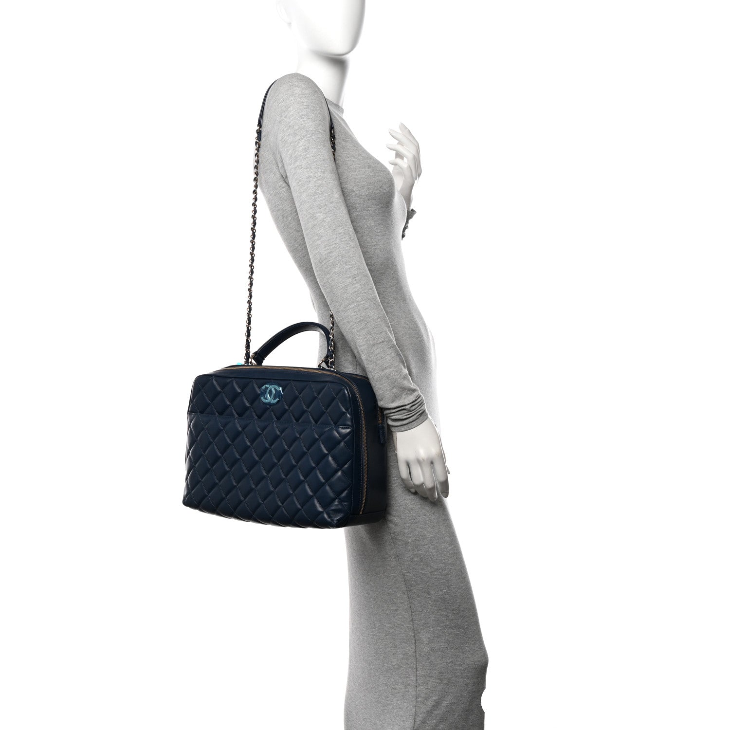 Chanel Lambskin Quilted Large Trendy CC Bowling Bag Blue 2 of 10