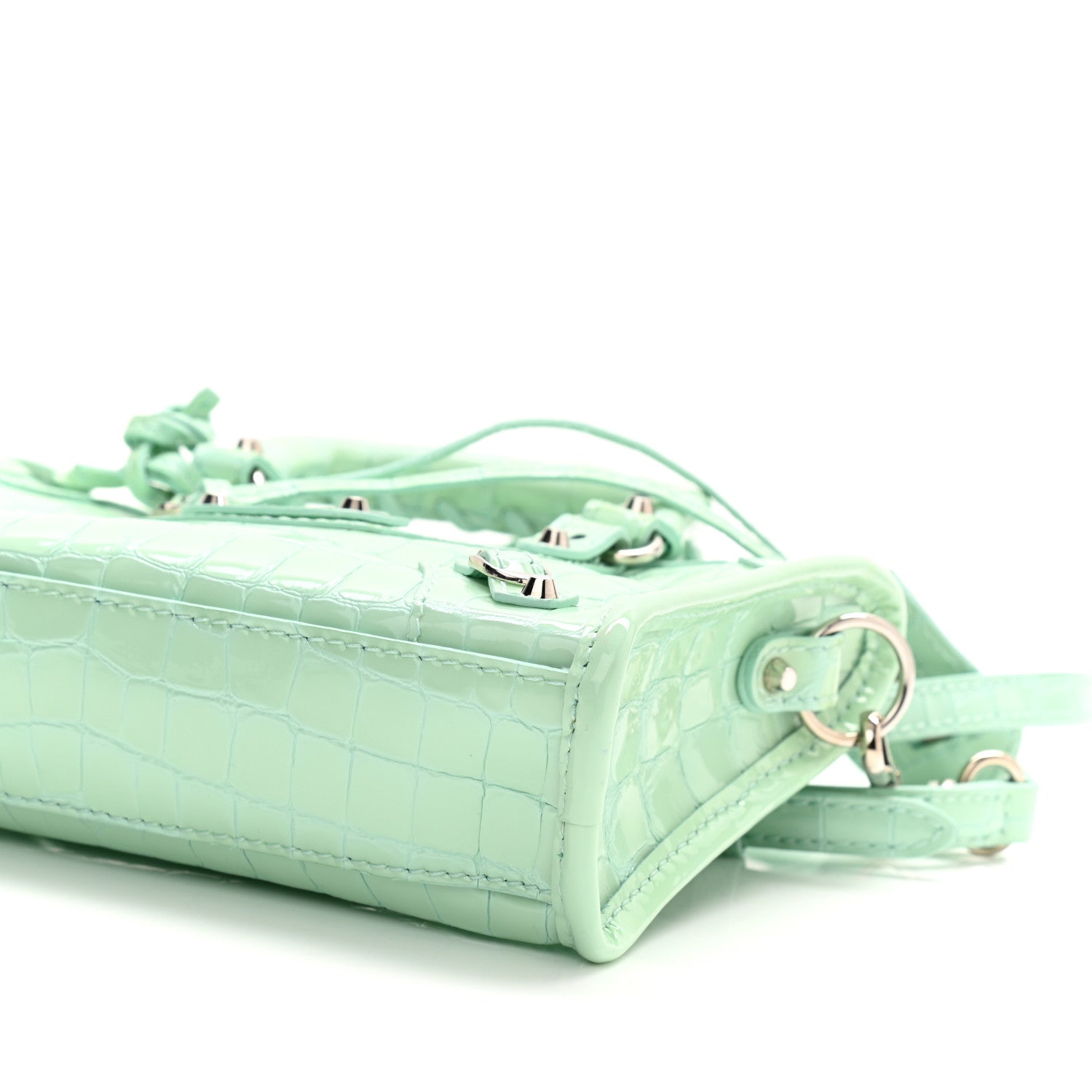 Balenciaga Patent Crocodile Embossed Classic Silver Hardware Nano City Light Green 10 of 10