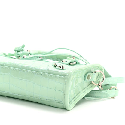 Balenciaga Patent Crocodile Embossed Classic Silver Hardware Nano City Light Green 10 of 10
