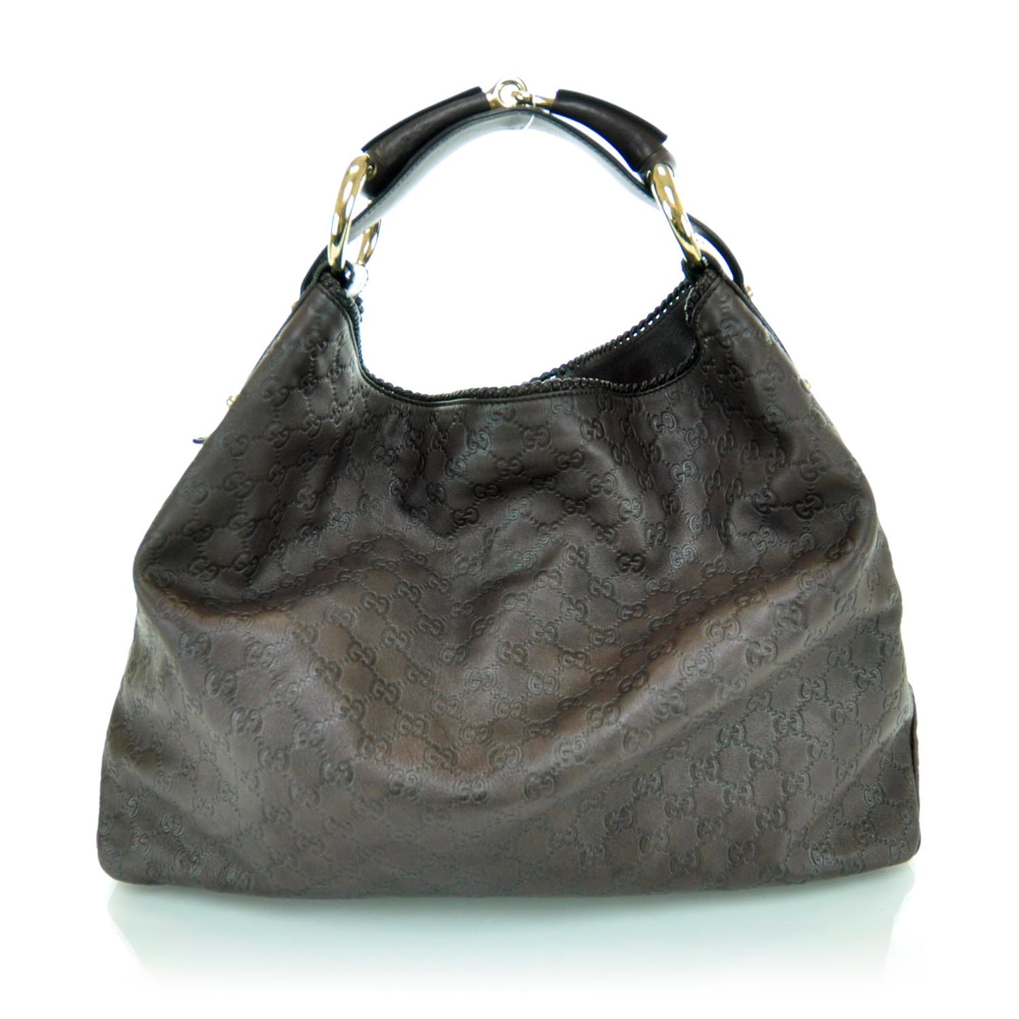 Guccissima Large Horsebit Chain Hobo Brown