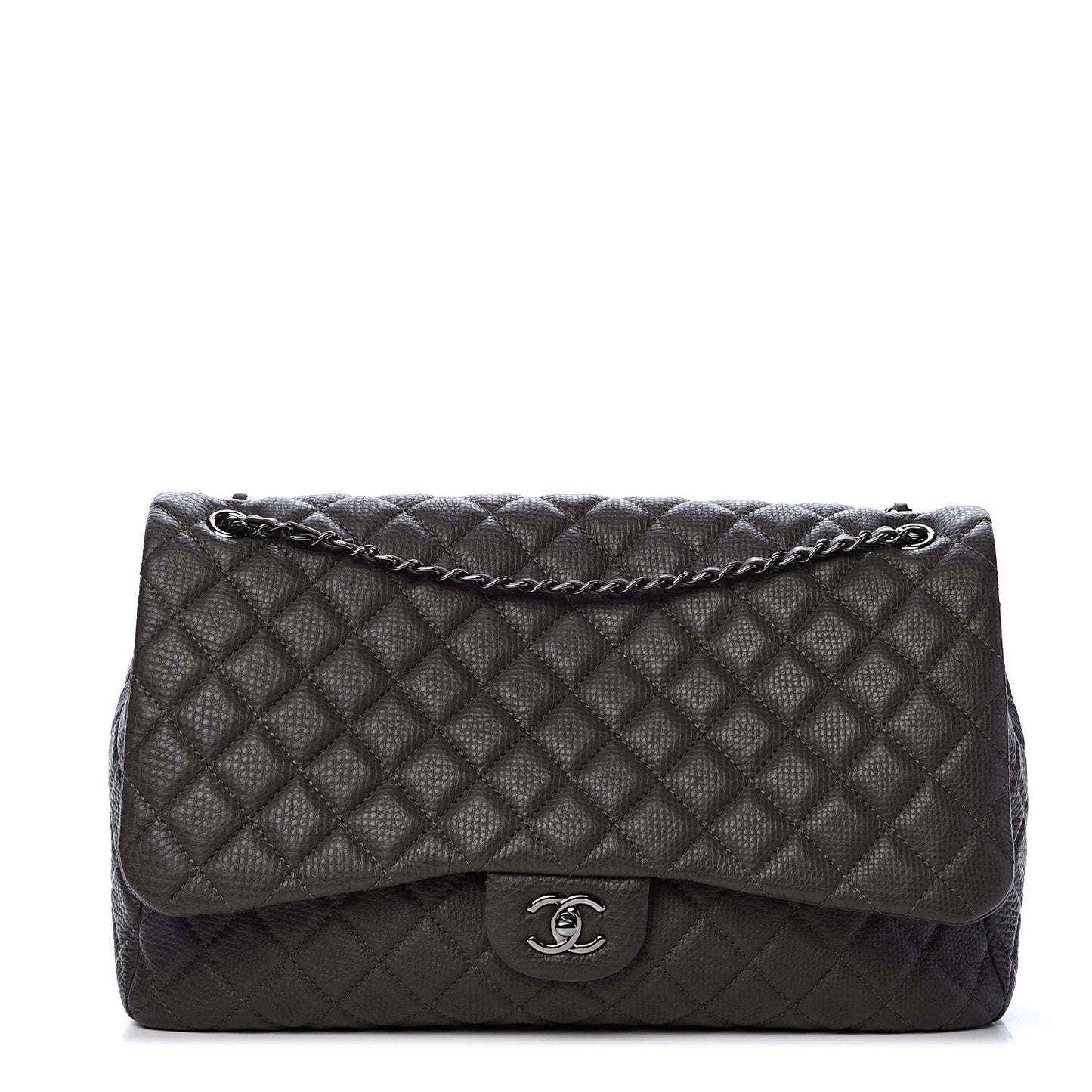 Calfskin Quilted Small XXL Travel Flap Bag Khaki