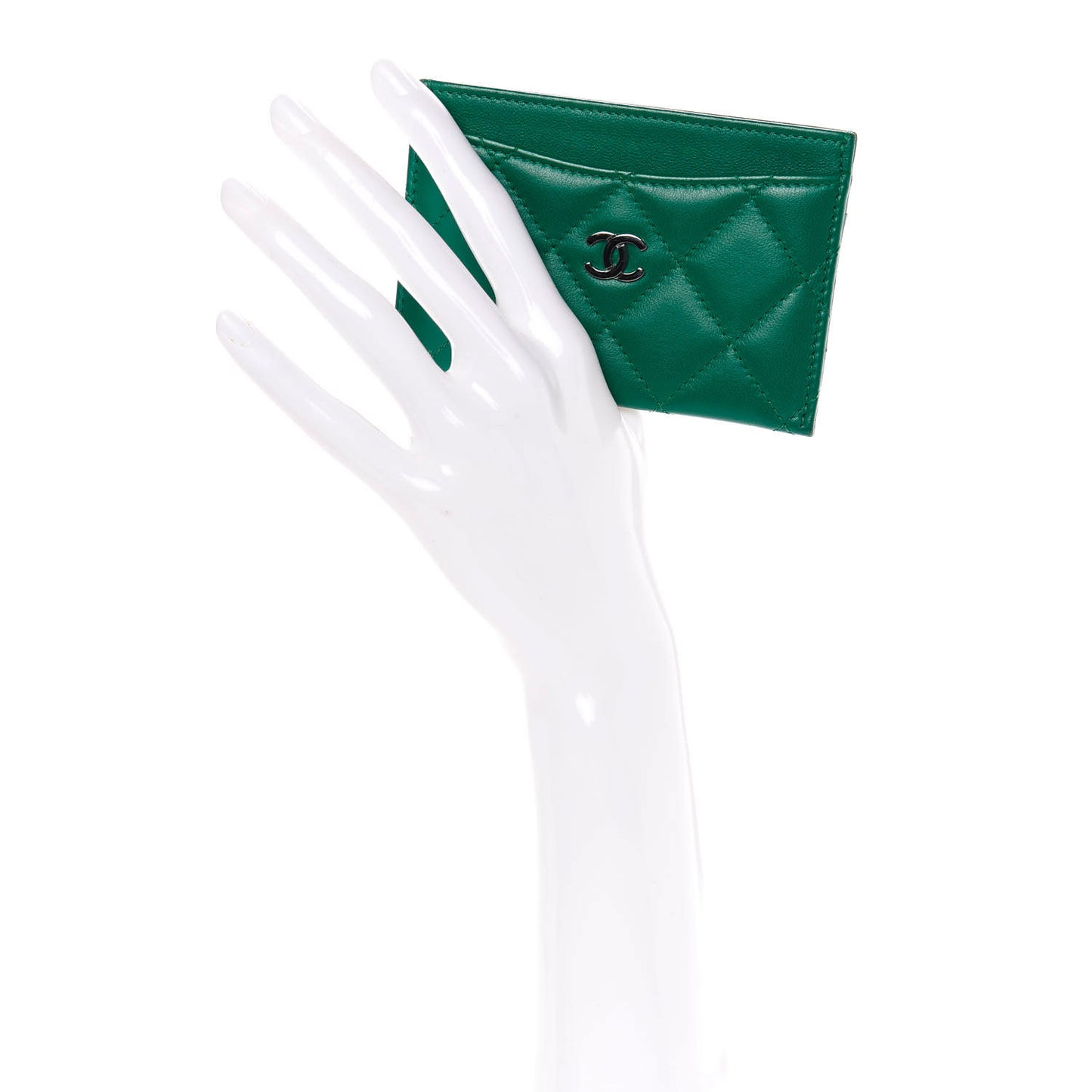 Lambskin Quilted Card Holder Green