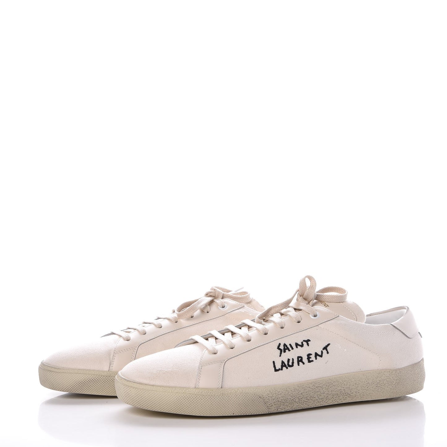 Distressed Canvas Court Classic Sneakers 46 White