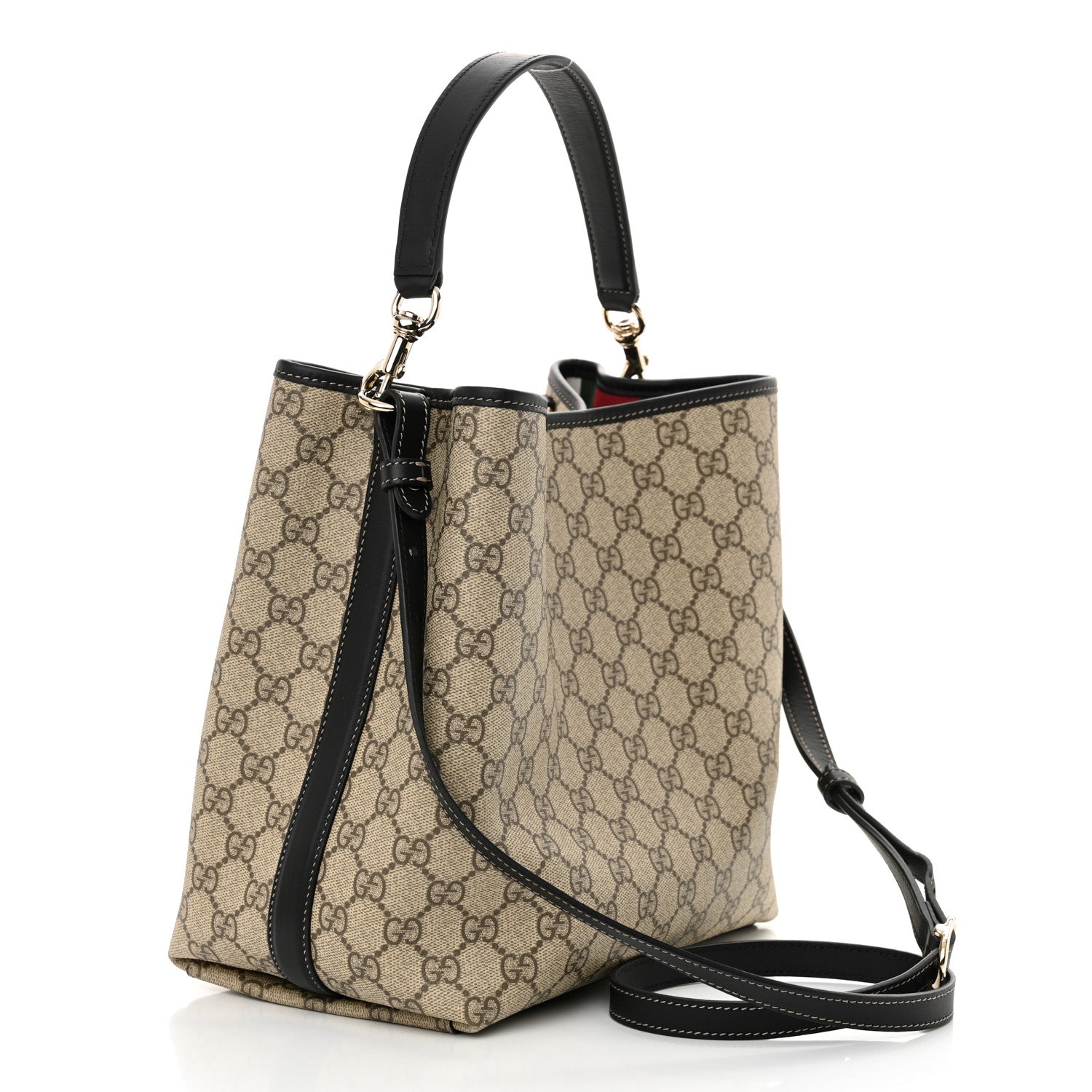 Gucci GG Supreme Monogram Medium Emblem Bucket Bag Beige Dark Brown Black 3 of 10