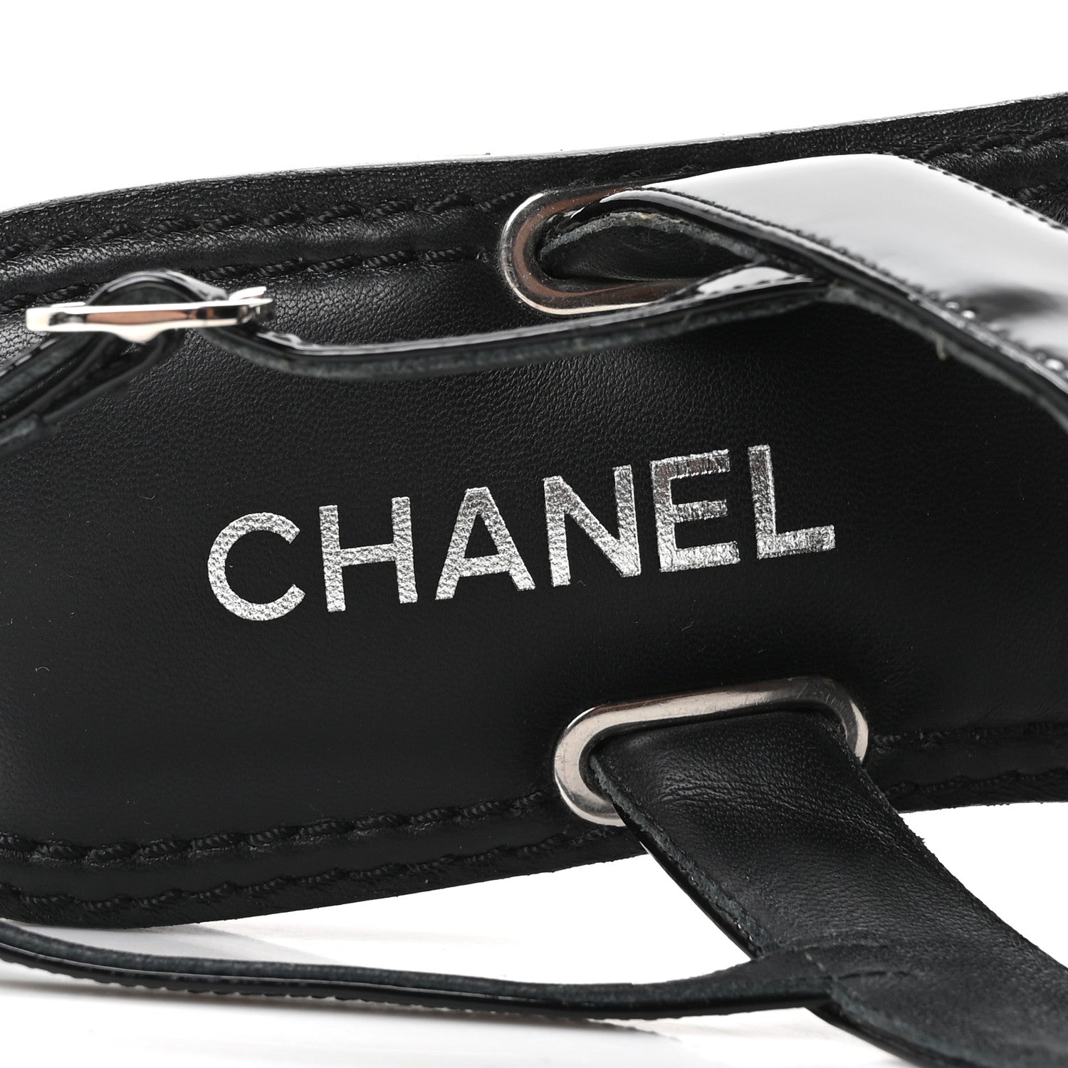 Chanel Calfskin Patent Chain CC Logo Thong Flat Sandals 39 Black 16 of 20