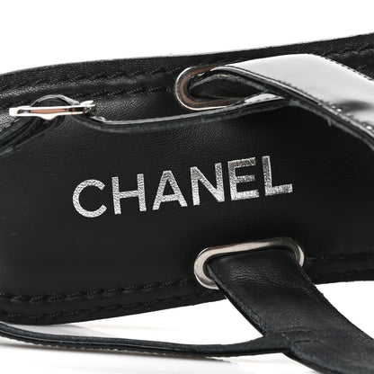 Chanel Calfskin Patent Chain CC Logo Thong Flat Sandals 39 Black 16 of 20