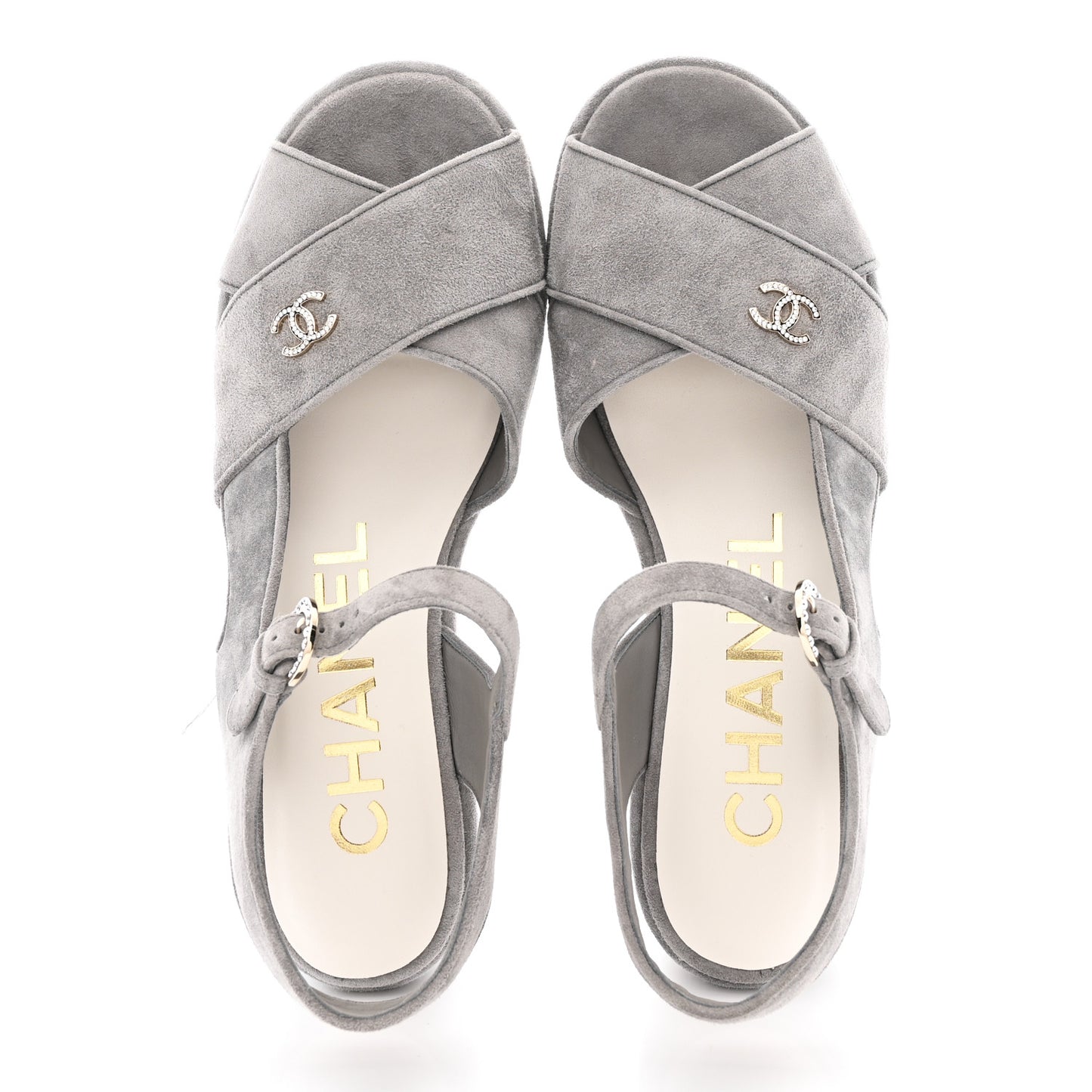 Suede Calfskin Peep Toe Wedge Sandals 40.5 Grey
