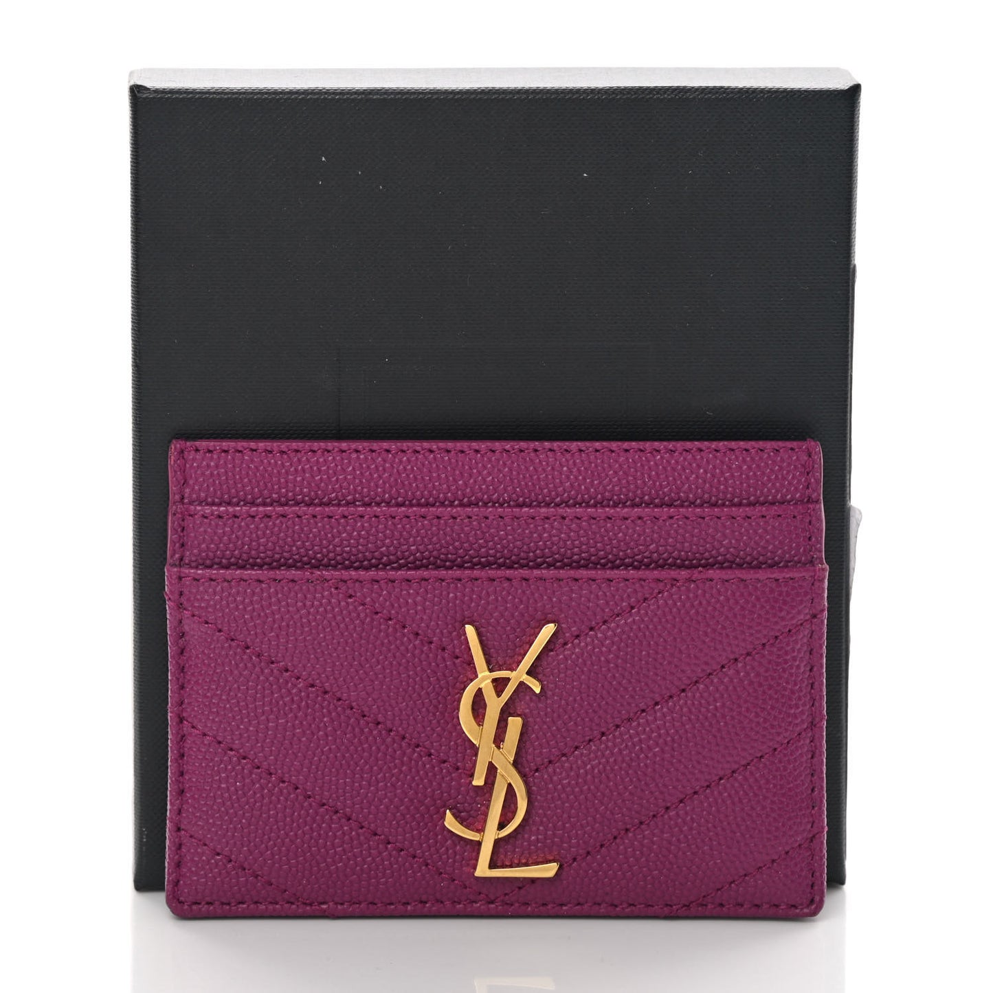 Grain De Poudre Matelasse Chevron Monogram Credit Card Case Dark Grape