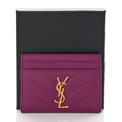 Saint Laurent Grain De Poudre Matelasse Chevron Monogram Credit Card Case Dark Grape 8 of 8