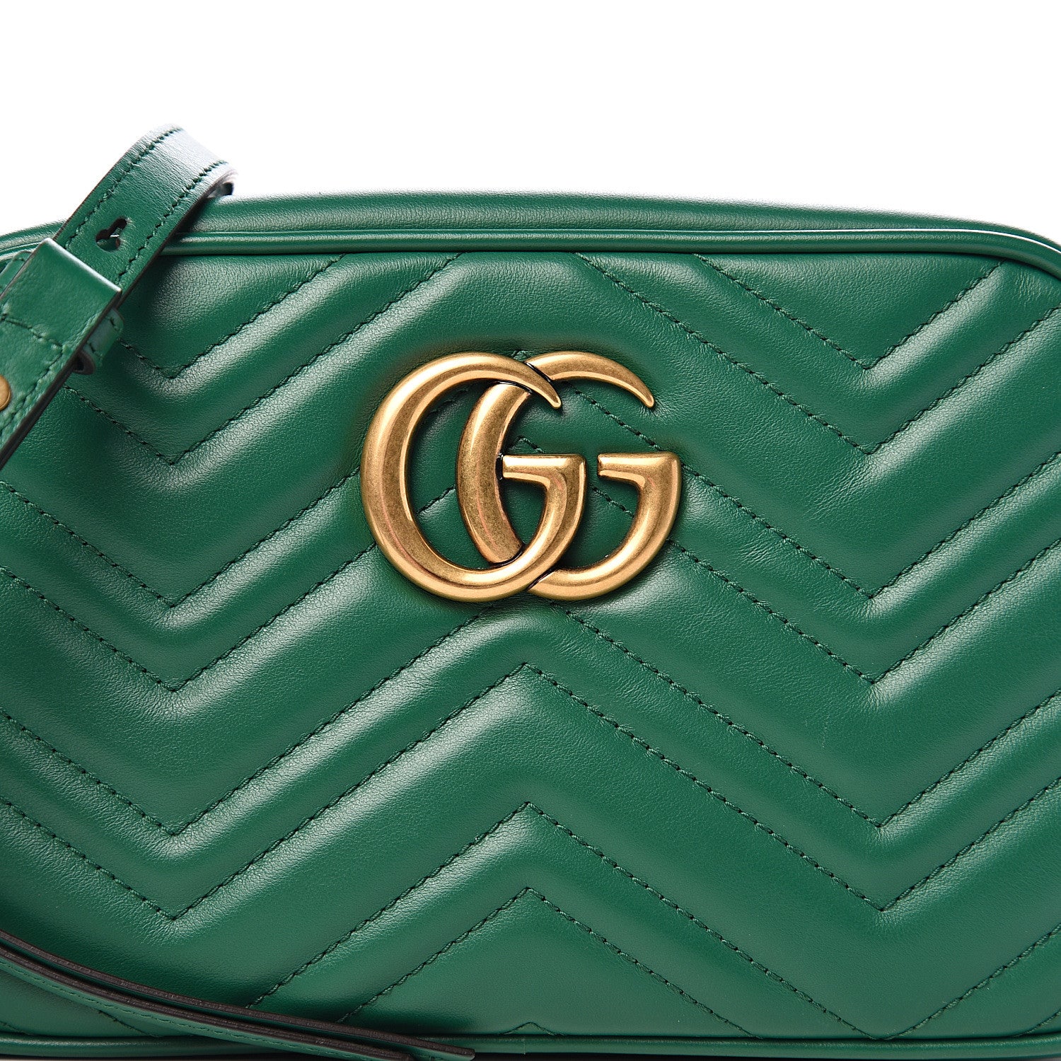 Gucci Calfskin Matelasse Small GG Marmont Chain Shoulder Bag Emerald Green 9 of 10