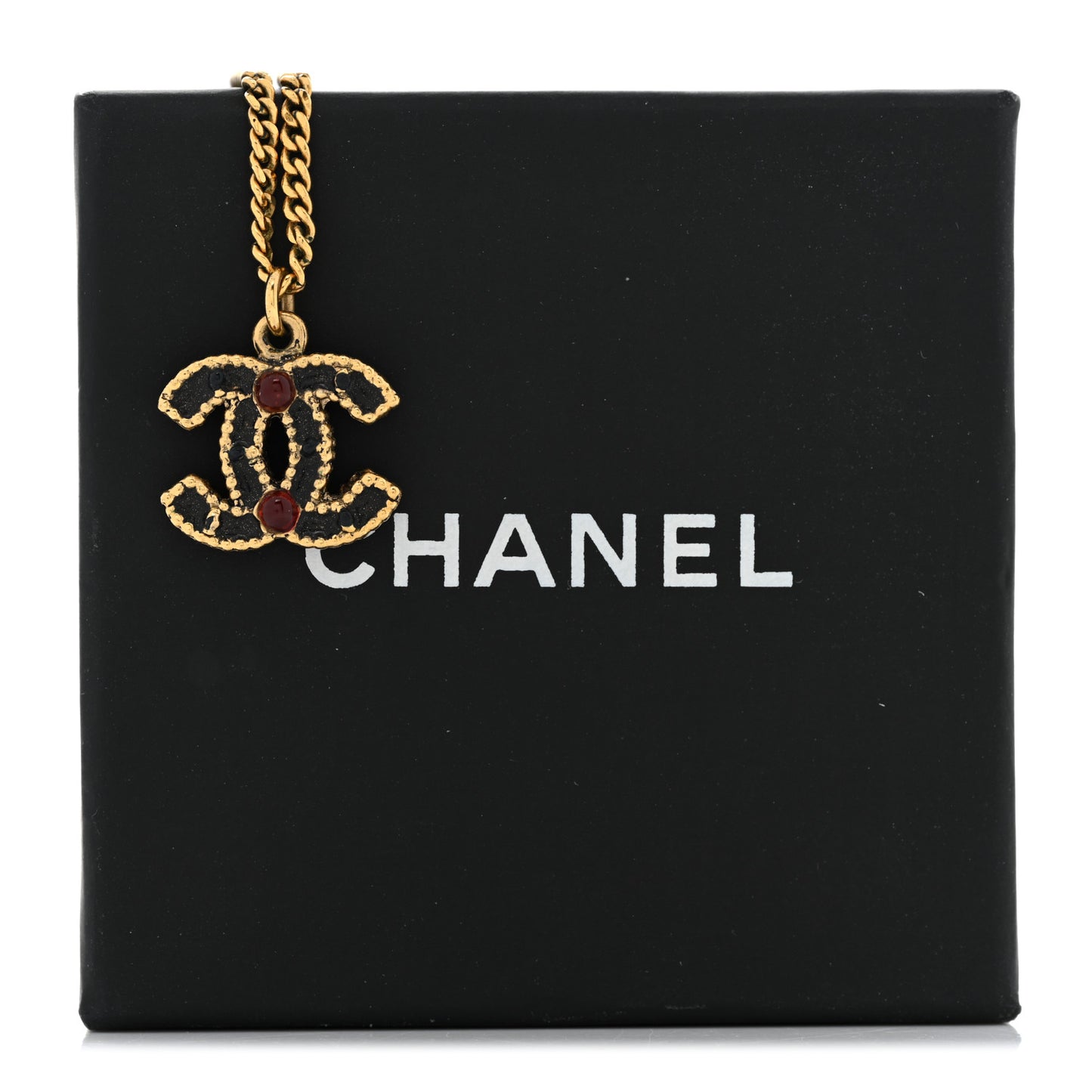 Enamel CC Necklace Black Red Gold