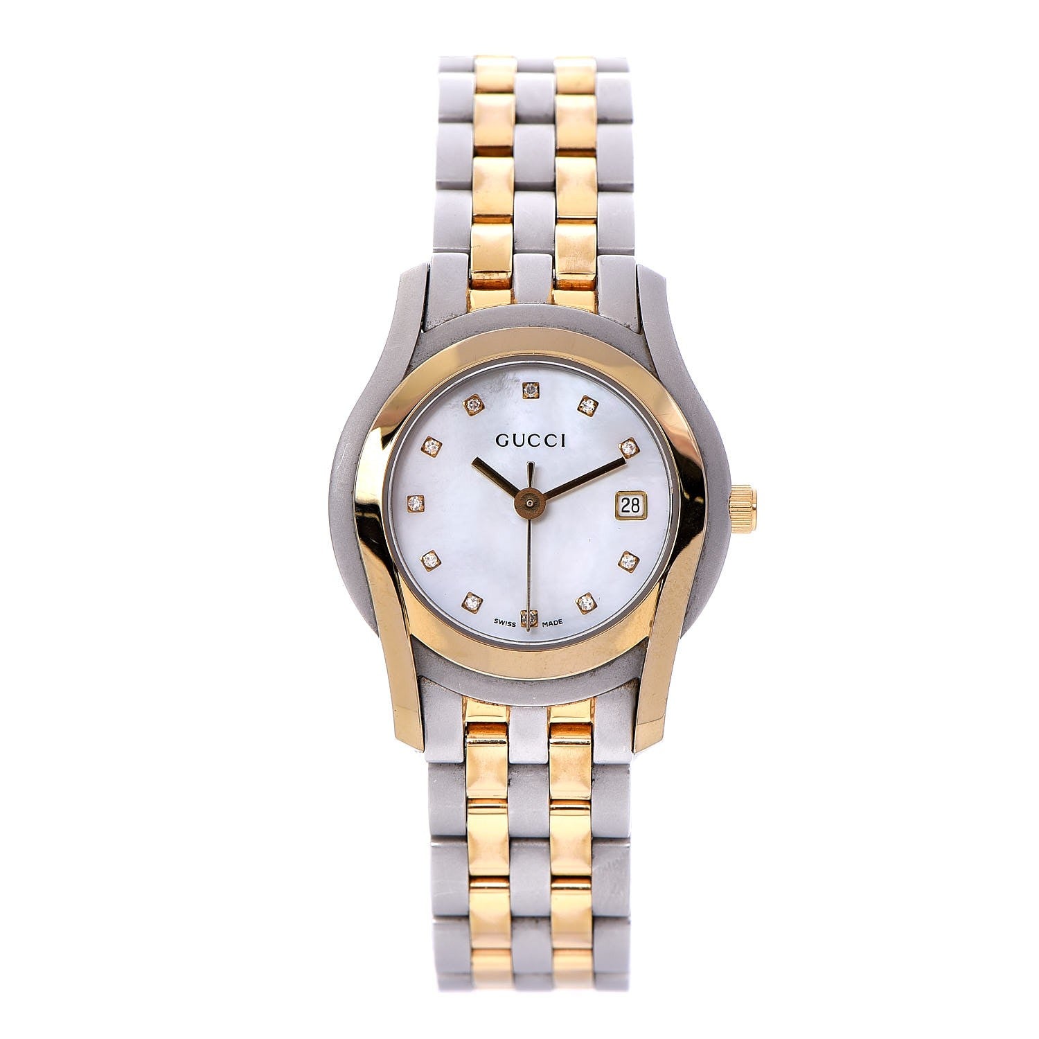Gucci Stainless Steel Diamond Mother of Pearl 27mm G-Timeless Two Tone Quartz Watch 1 of 7
