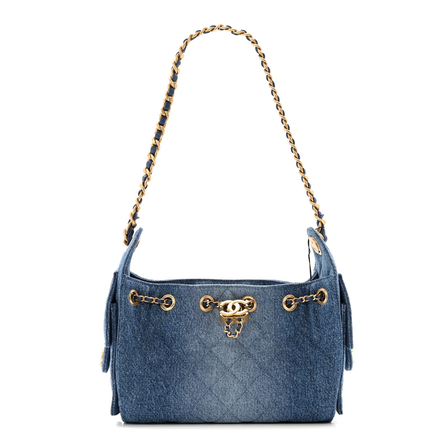 Washed Denim Quilted Mini Chanel 25 Handbag Blue