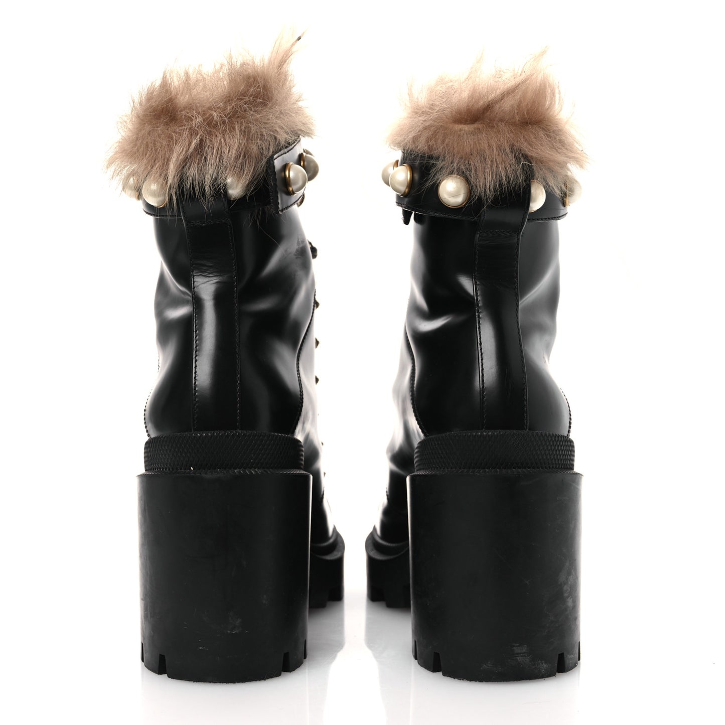 Magnum Calfskin Fur Pearl Lace Up Combat Ankle Boots 39.5 Black Naturale