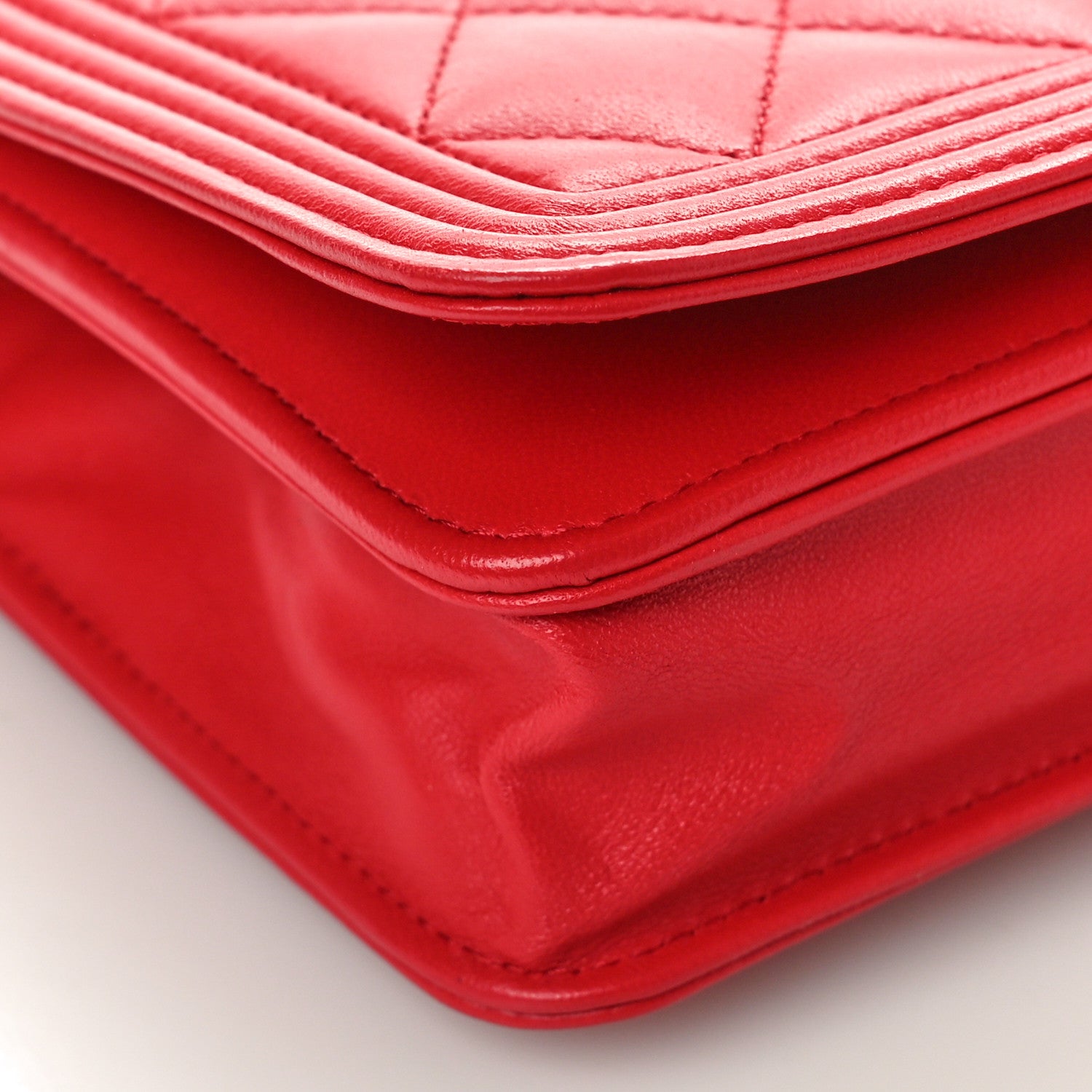Chanel Lambskin Quilted Boy Wallet On Chain WOC Red 9 of 11