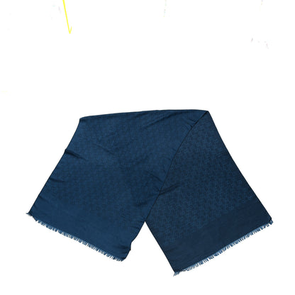 Gucci Wool Silk GG Monogram GGNatplus Fringe Stole Blue 3 of 4