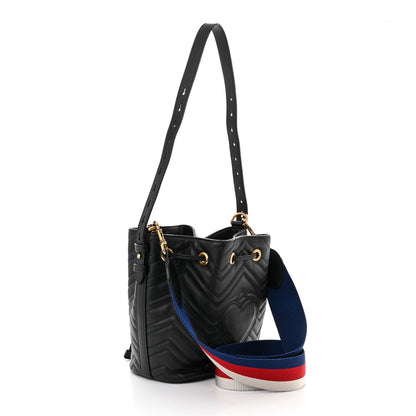 Gucci Calfskin Matelasse Sylvie Web GG Marmont Bucket Bag Black 3 of 14