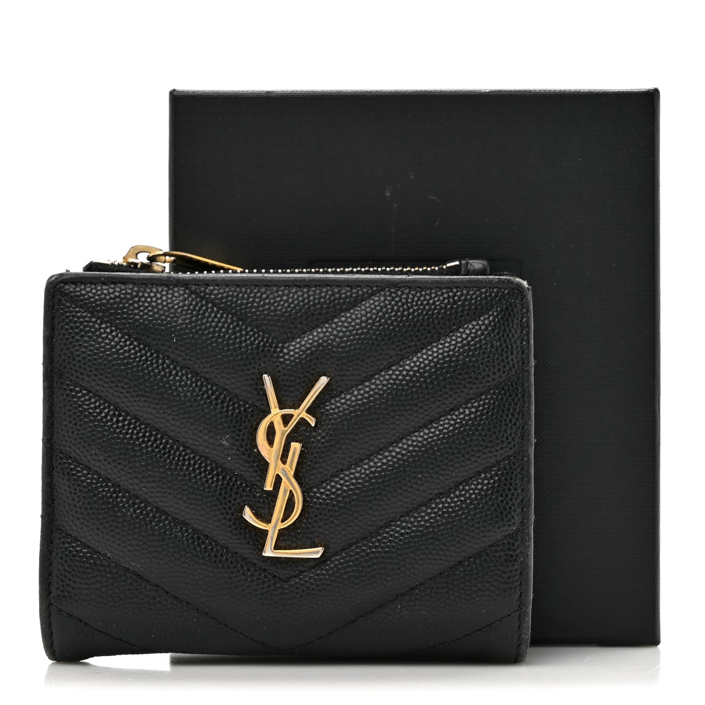 Grain De Poudre Matelasse Chevron Monogram Zipped Two-Part Wallet Black
