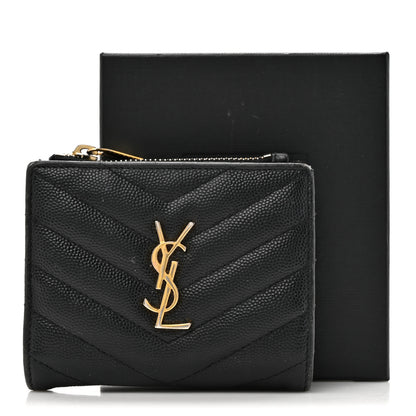 Saint Laurent Grain De Poudre Matelasse Chevron Monogram Zipped Two-Part Wallet Black 15 of 15