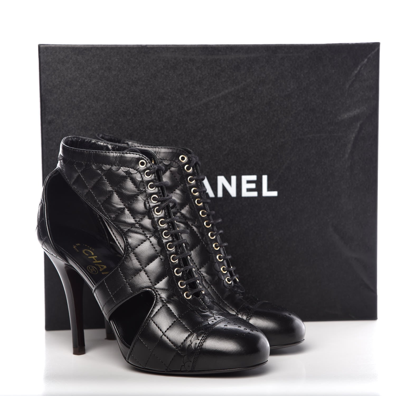 Chanel Calfskin Quilted Cut Out Boots 37 Black 12 of 12