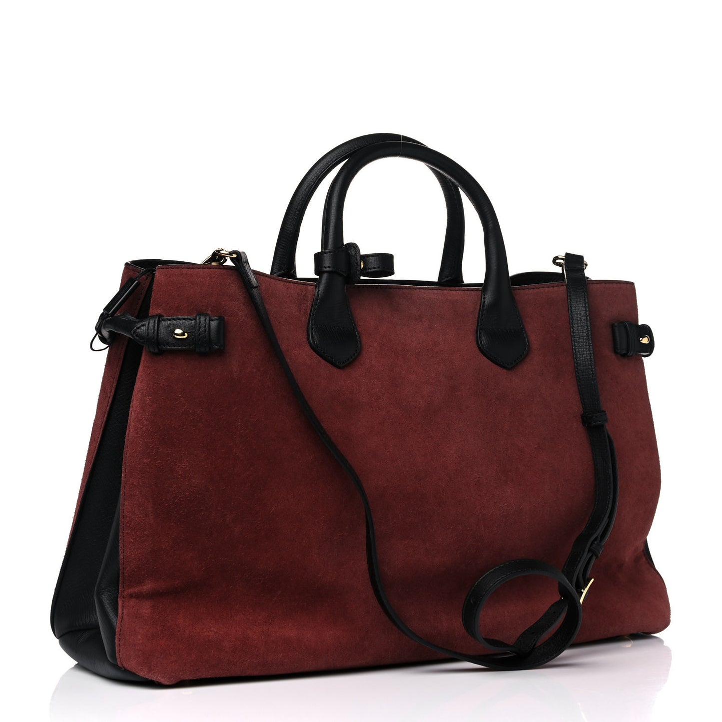 Suede Calfskin House Check Large Banner Tote Mahogany Red