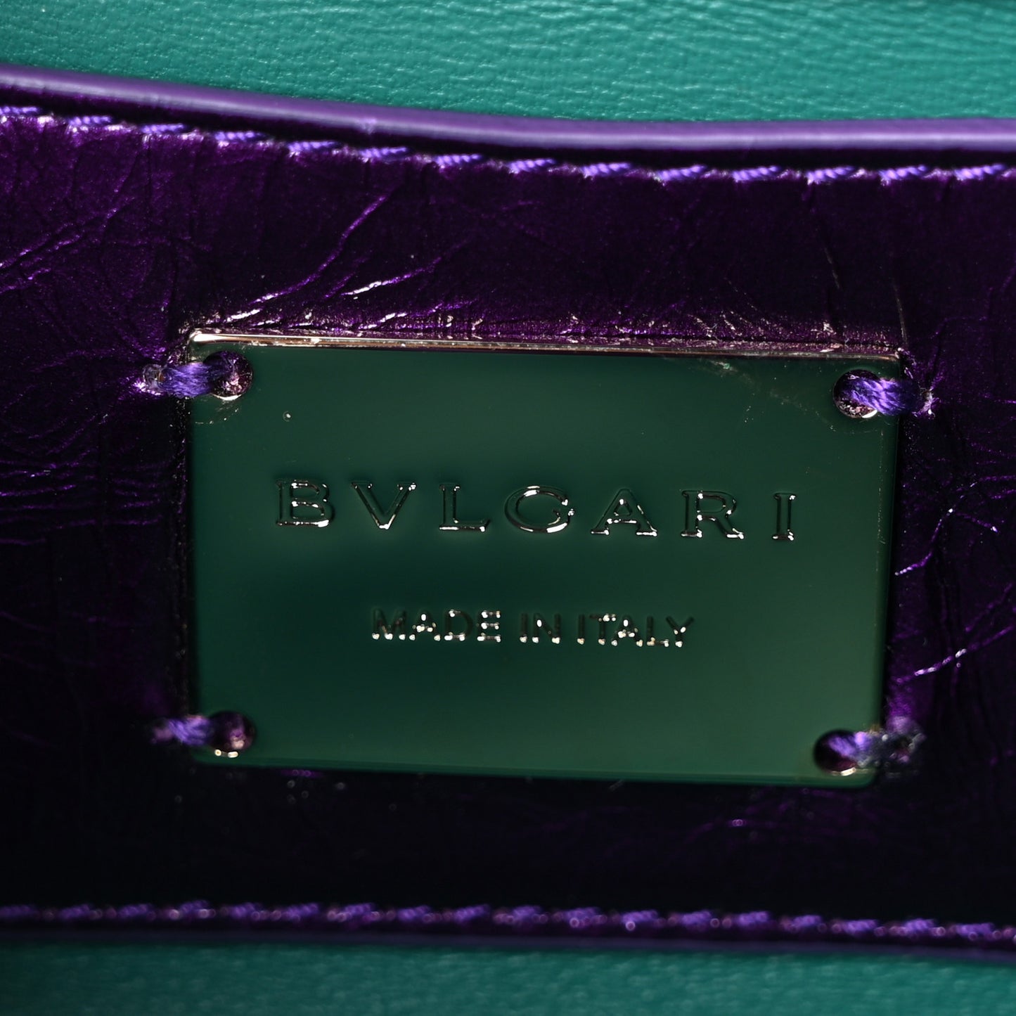 Metallic Calfskin Matelasse Mini Serpenti Cabochon Crossbody Bag Purple