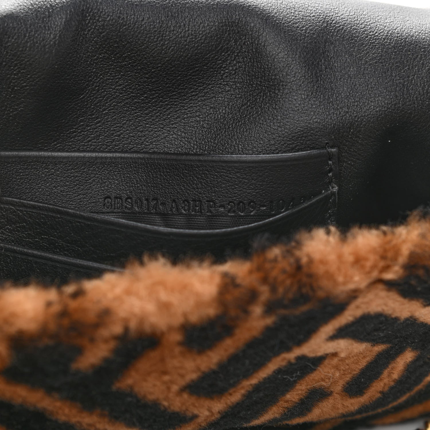 Fendi Shearling Vitello Dolce Macro FF 1974 Mini Baguette Tobacco Black 7 of 9
