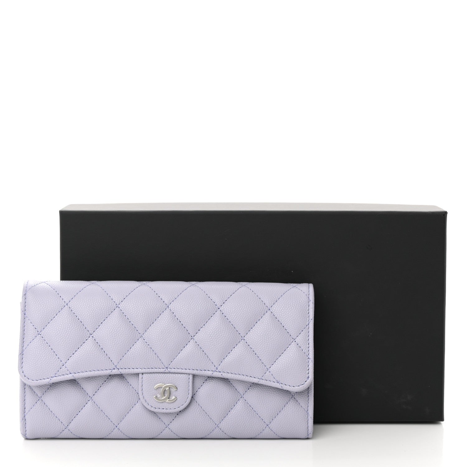 Chanel Caviar Quilted Large Gusset Flap Wallet Purple 10 of 10