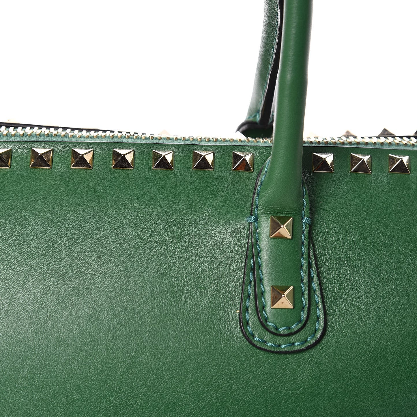 VALENTINO Vitello Rockstud Top Handle Satchel Pop Green