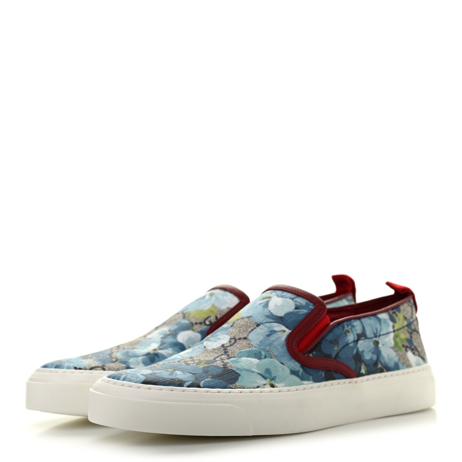 Gucci GG Supreme Monogram Blooms Womens Slip On Sneakers 38 Beige Blue Navy Red 3 of 9